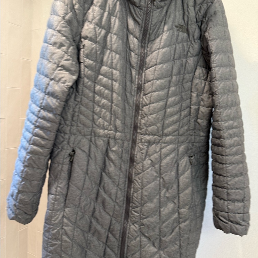 The North Face Women's Thermoball Gray Large Jacket with hood.